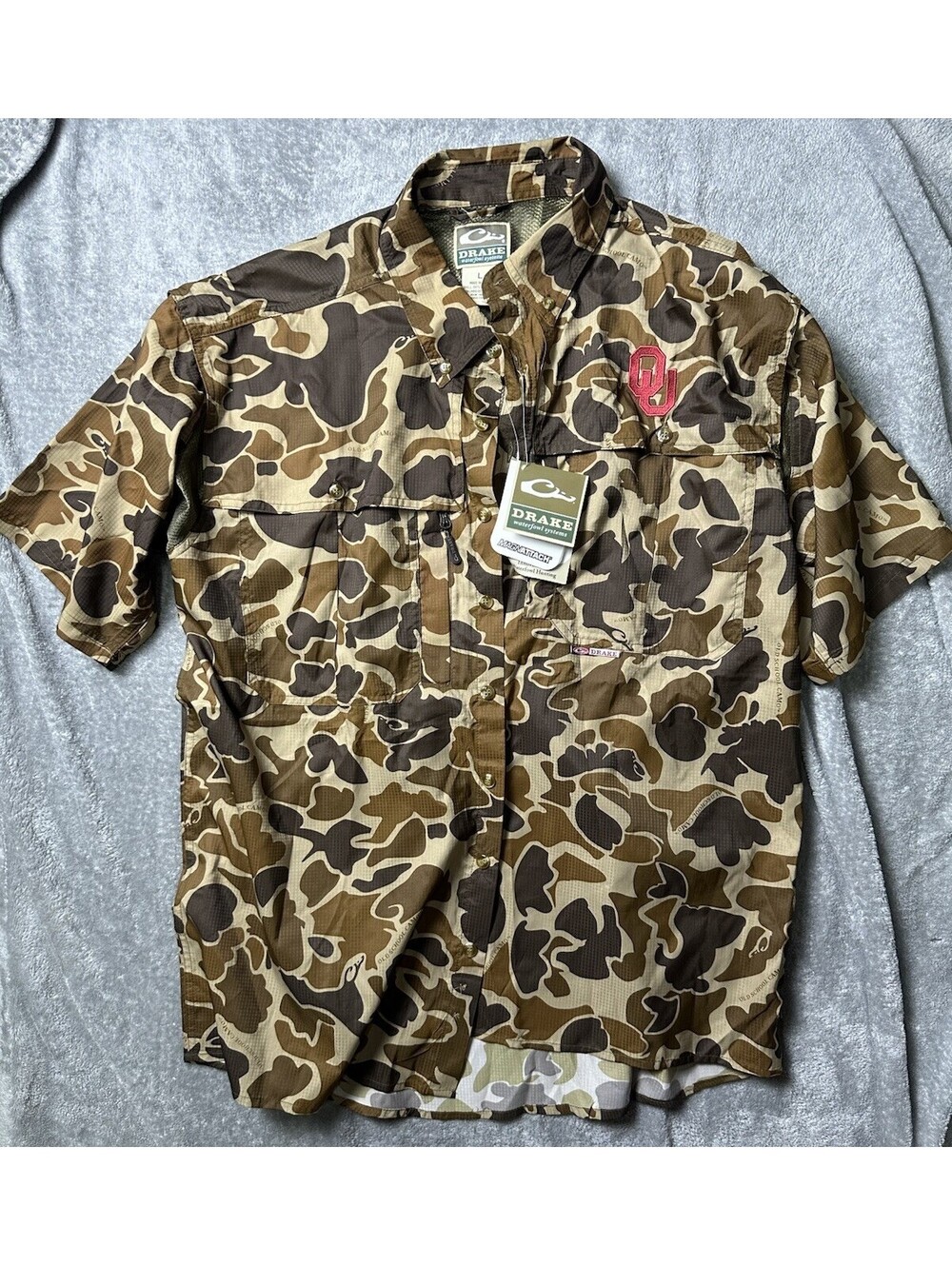 Drake Waterfowl OU Sooners Shirt Mens L Old School Camo Hunting NWT Oklahoma